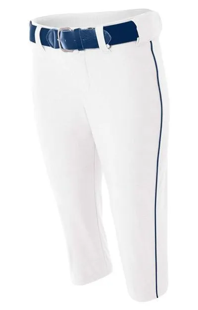 A4 Pantalón de softball de tiro bajo para mujer con ribete y parte inferior elástica