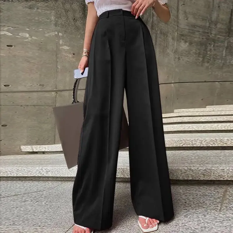 Aiertu Women Wide Leg Pants 2024 Spring Elegant Office Lady Casual Fashion Pantalones High Waist Commuting Solid Color Trousers