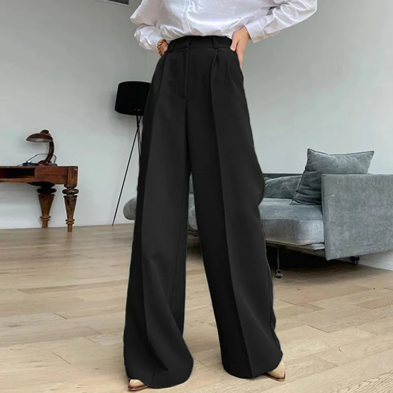 Aiertu Women Wide Leg Pants 2024 Spring Elegant Office Lady Casual Fashion Pantalones High Waist Commuting Solid Color Trousers