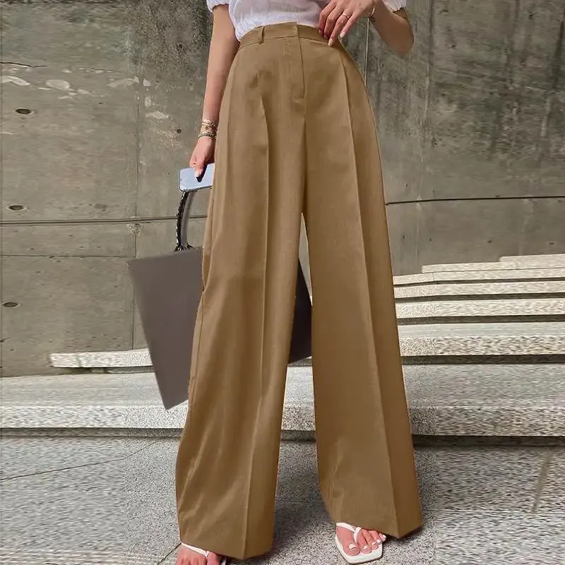 Aiertu Women Wide Leg Pants 2024 Spring Elegant Office Lady Casual Fashion Pantalones High Waist Commuting Solid Color Trousers