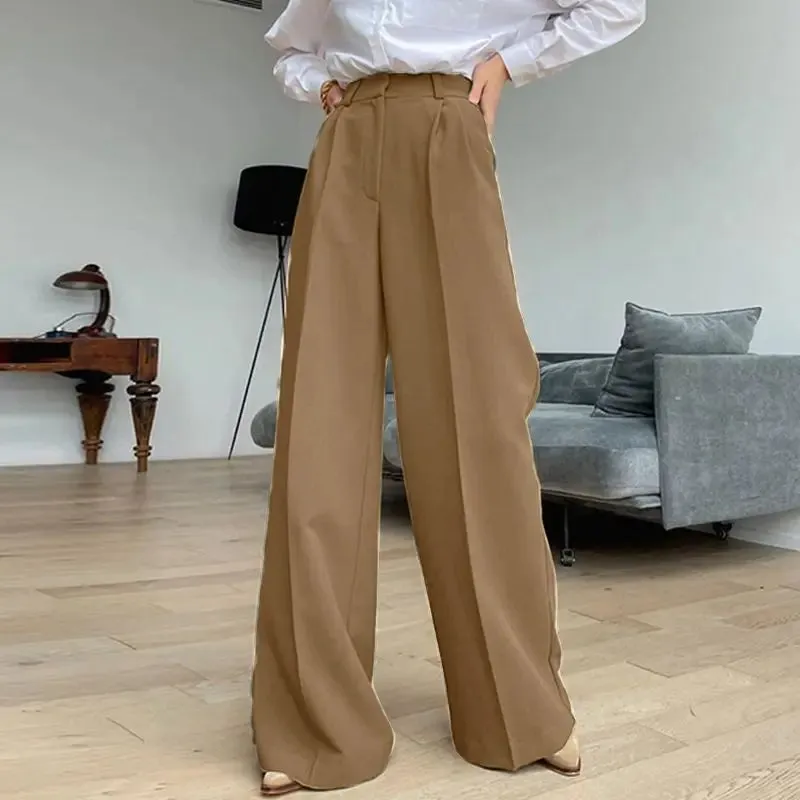 Aiertu Women Wide Leg Pants 2024 Spring Elegant Office Lady Casual Fashion Pantalones High Waist Commuting Solid Color Trousers