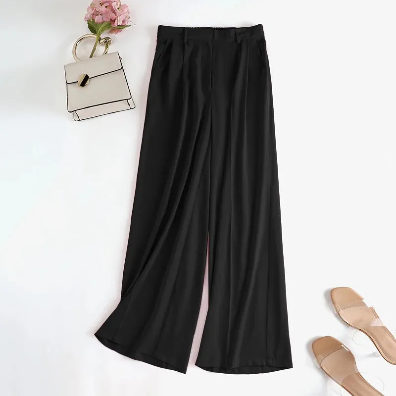 Aiertu Women Wide Leg Pants 2024 Spring Elegant Office Lady Casual Fashion Pantalones High Waist Commuting Solid Color Trousers