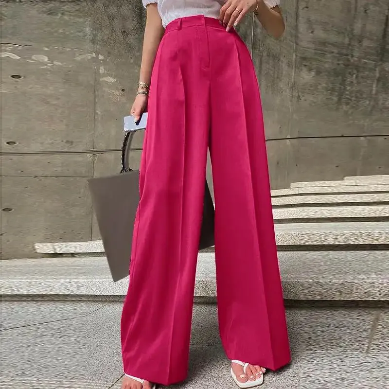 Aiertu Women Wide Leg Pants 2024 Spring Elegant Office Lady Casual Fashion Pantalones High Waist Commuting Solid Color Trousers