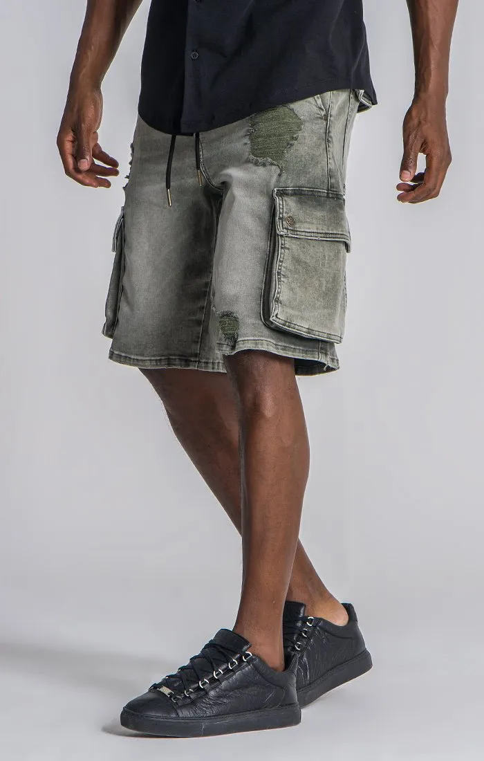 Army Green Ripped Cargo Shorts