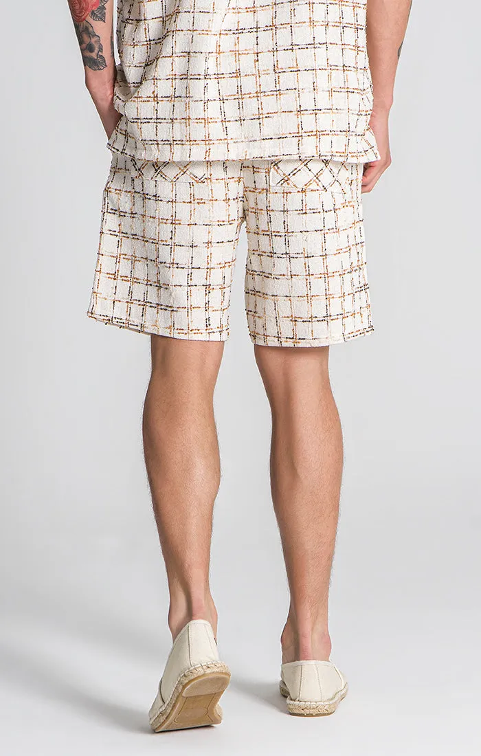 Beige Linen Check Shorts