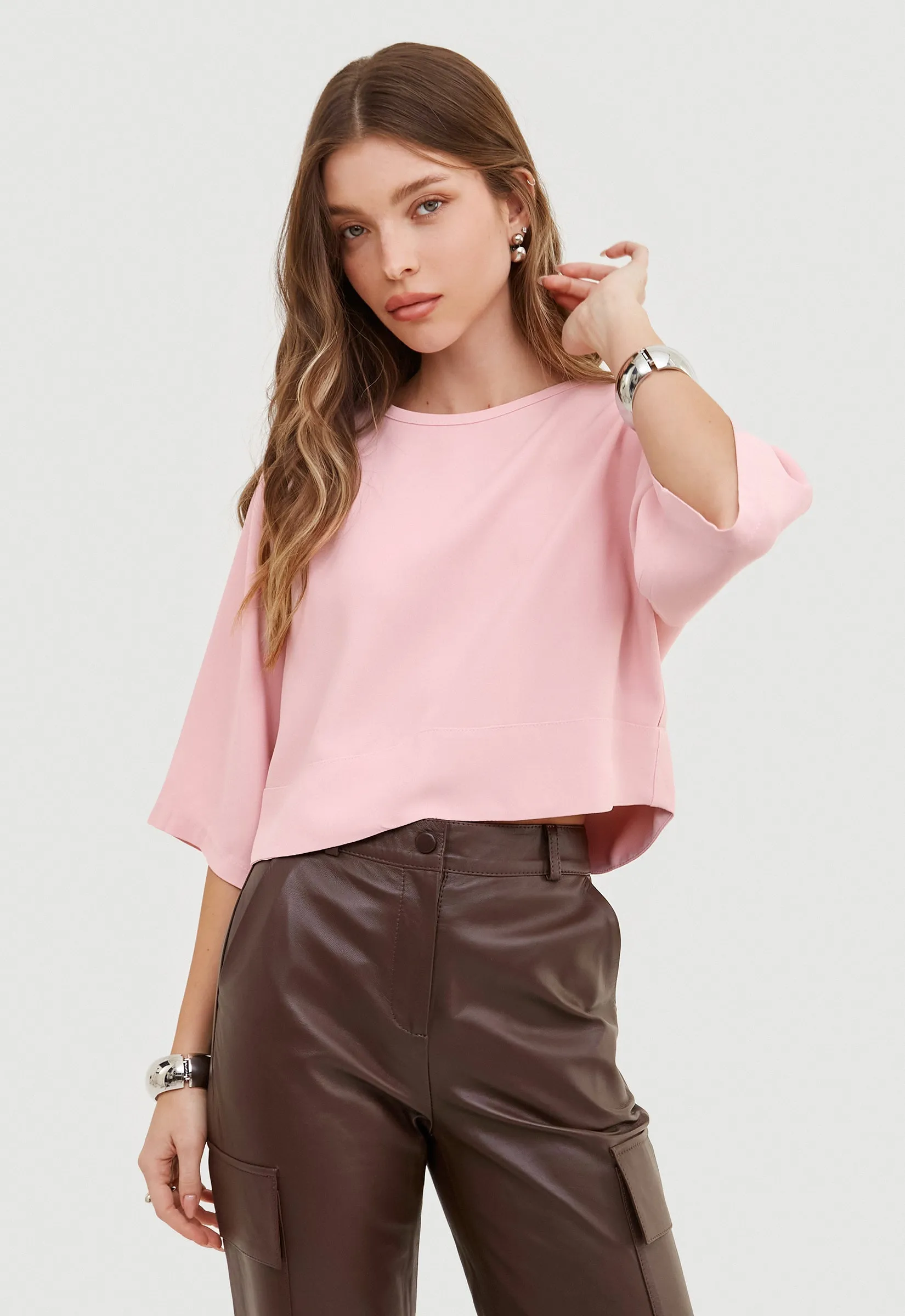 Blusa Crepe Manga Bella - Rosa