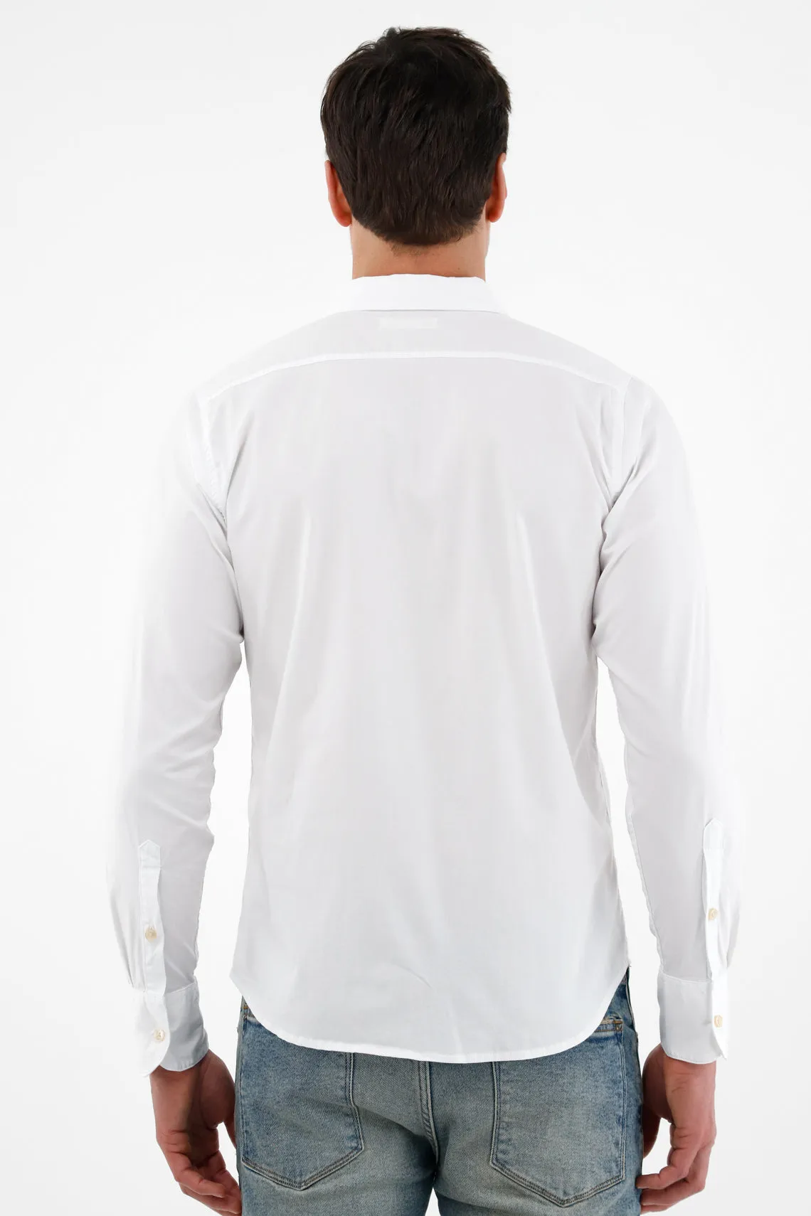 Camisa blanca manga larga con raqueta bordada para hombre