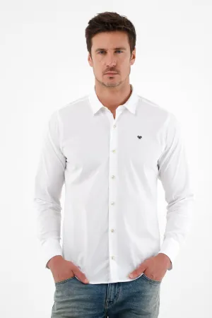 Camisa blanca manga larga con raqueta bordada para hombre