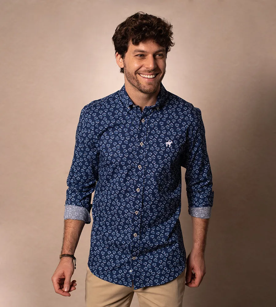 Camisa Estampada M/L Azul Ref. 110011223