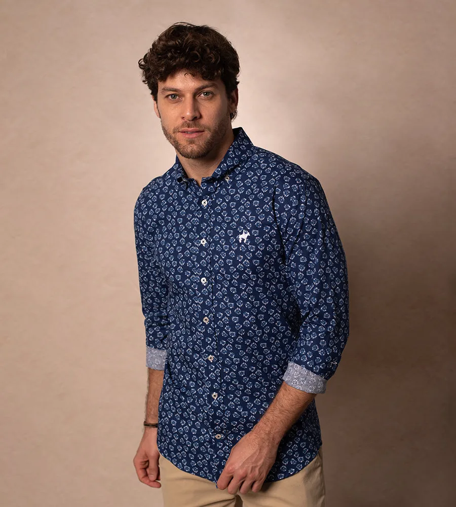 Camisa Estampada M/L Azul Ref. 110011223