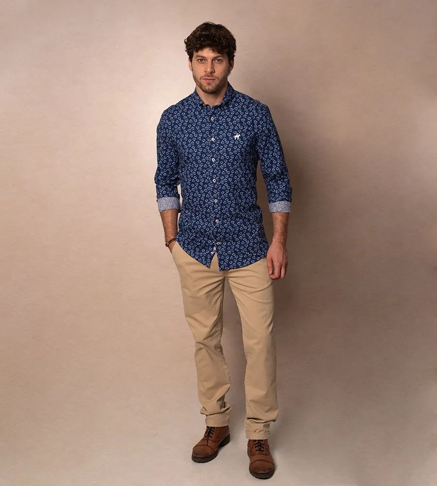 Camisa Estampada M/L Azul Ref. 110011223