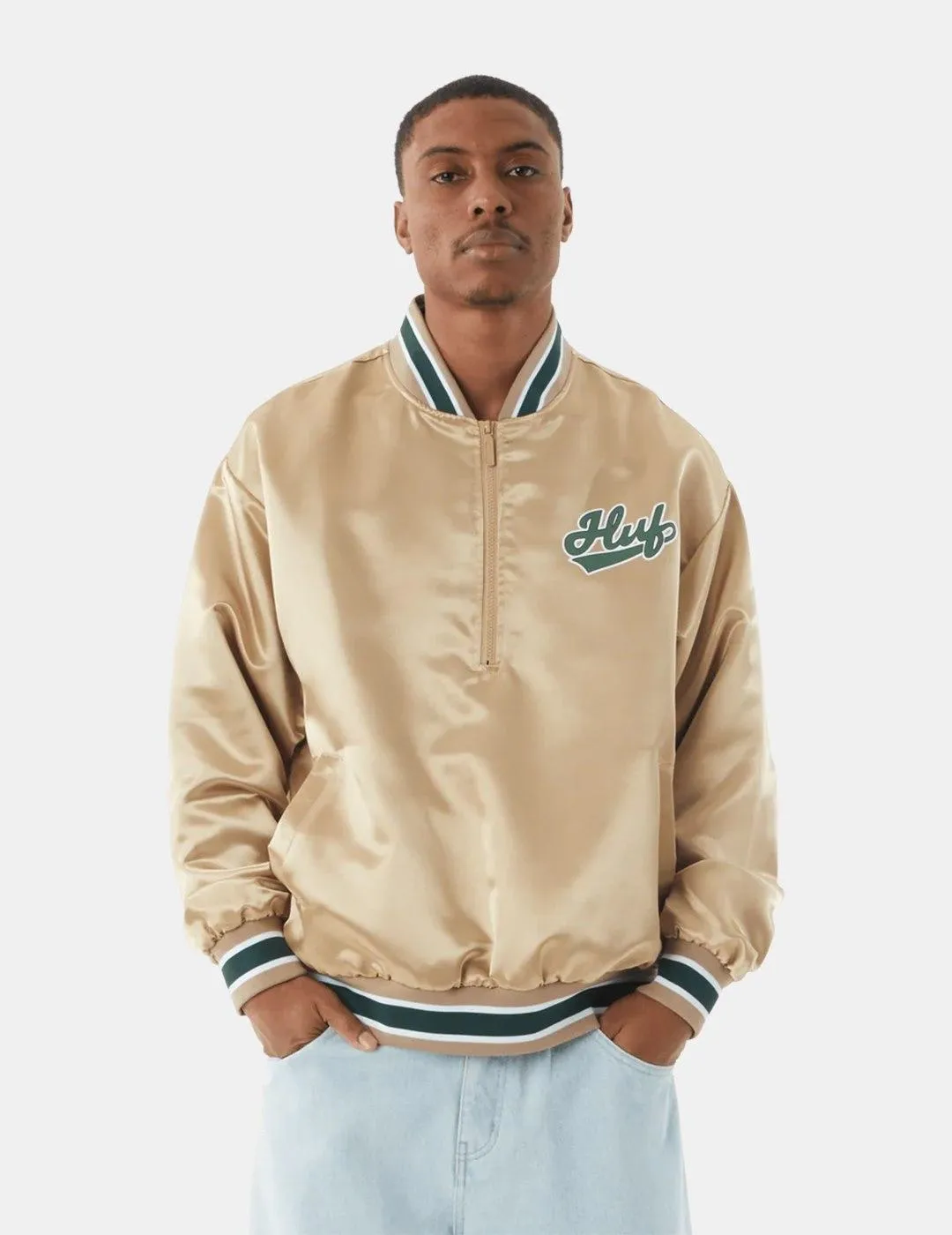 Chaqueta HUF Pop Fly Satin Baseball Beige