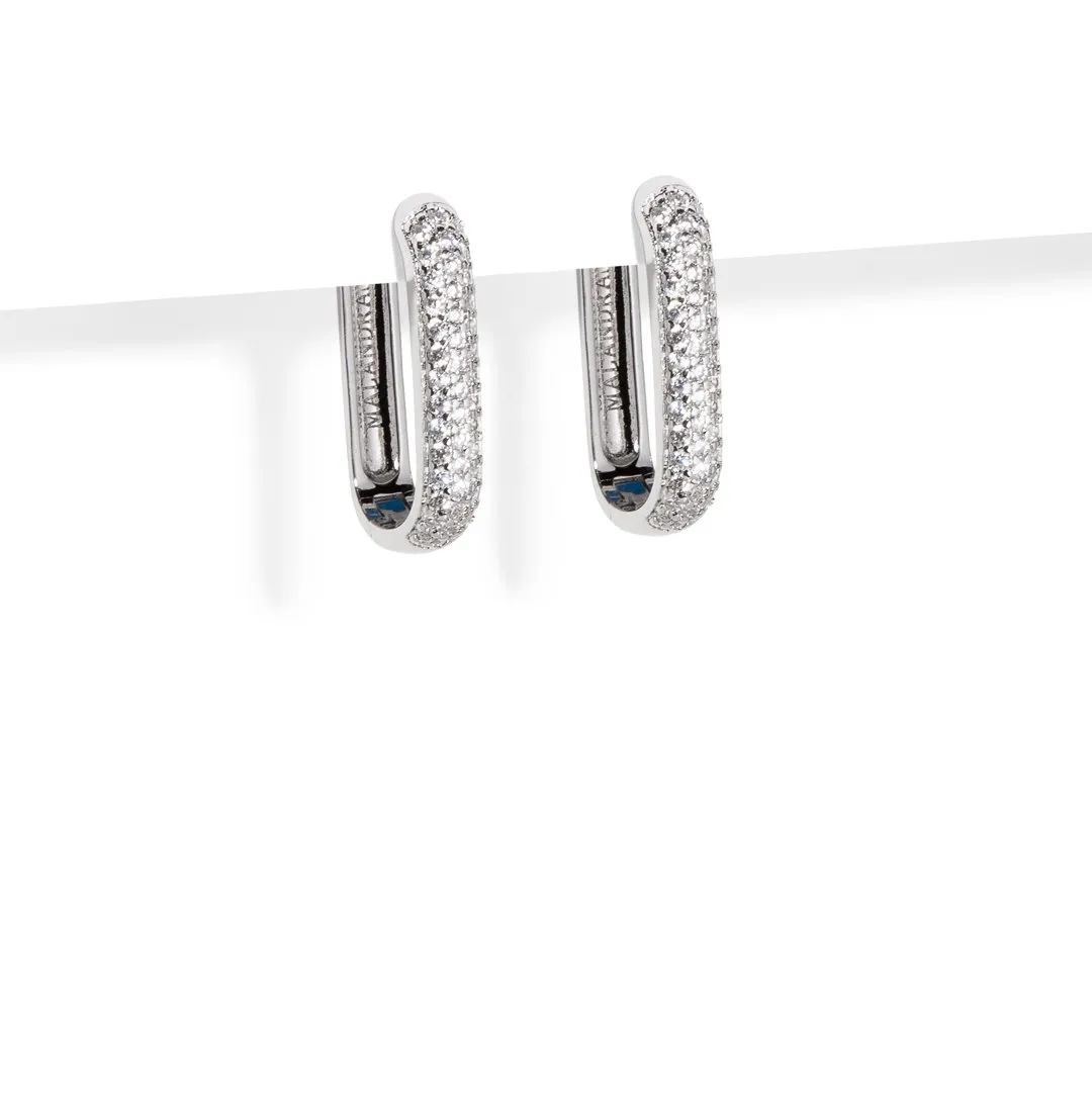 CLIP LINK PAVE SILVER EARRINGS