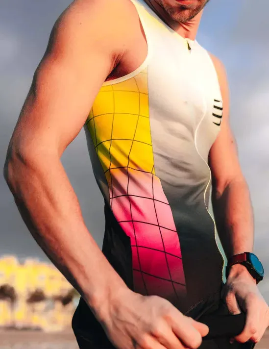 Compressport | Tri Postural Aero Tank Top | Heren | Safe Yellow / Neo Pink