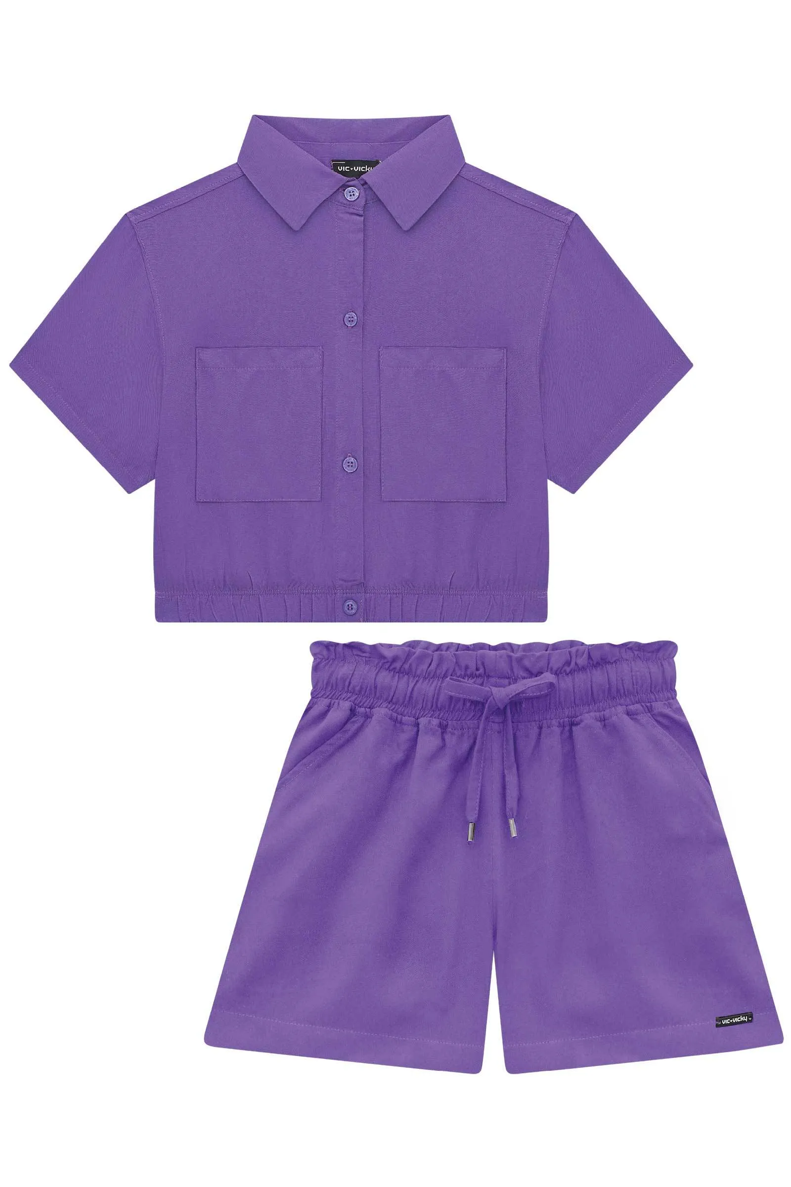 Conjunto de Camisa Boxy e Shorts em Viscose Lírio 74704 Vic&Vicky