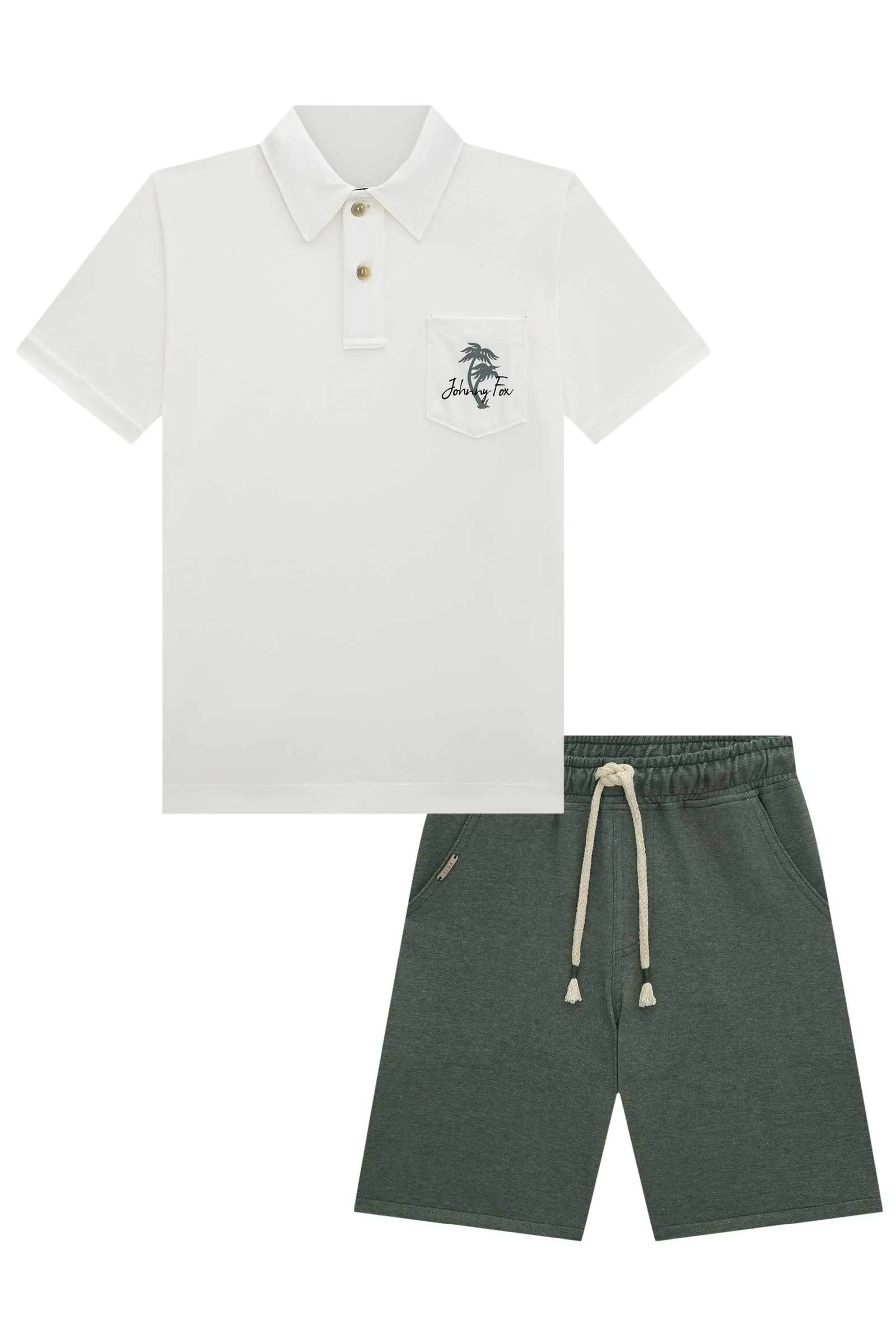 Conjunto de Camisa Polo em Meia Malha e Bermuda em Cotton Jeans com Elastano 75382 Johnny Fox