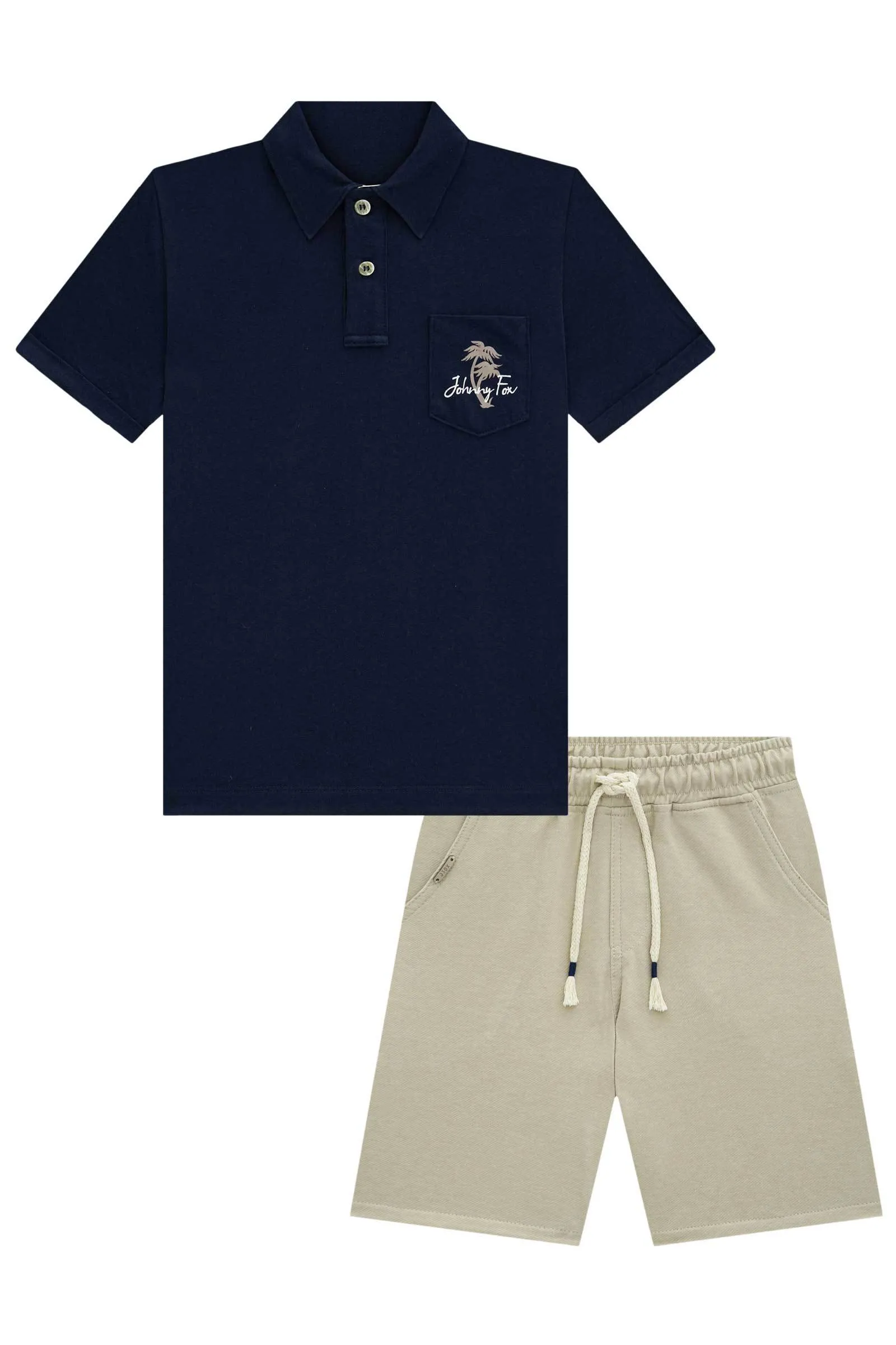 Conjunto de Camisa Polo em Meia Malha e Bermuda em Cotton Jeans com Elastano 75382 Johnny Fox