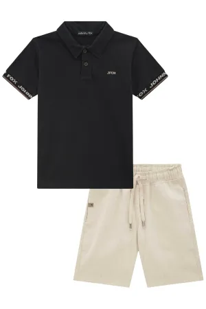 Conjunto de Camisa Polo em Piquet Elastano e Bermuda em Tecido Eco com Elastano  78251 Johnny Fox