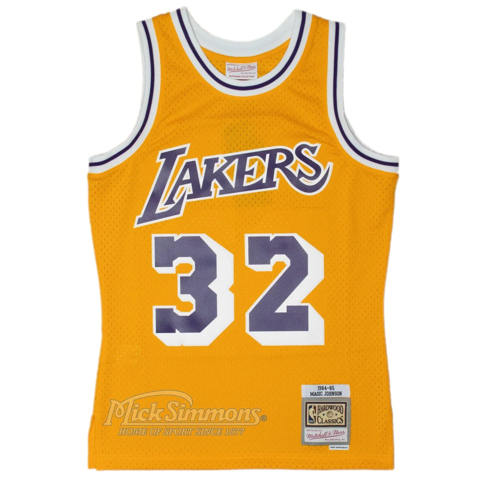 Los Angeles Lakers 32 Home Magic Johnson 1984-85 Hardwood Classics Swingman Road Jersey by Mitchell & Ness