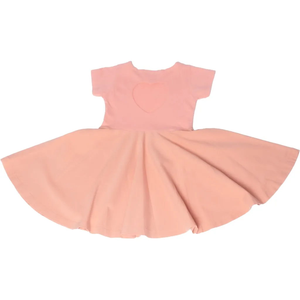 Open Heart Twirl Dress | GOTS - Blush Bloom, Coral Rouge