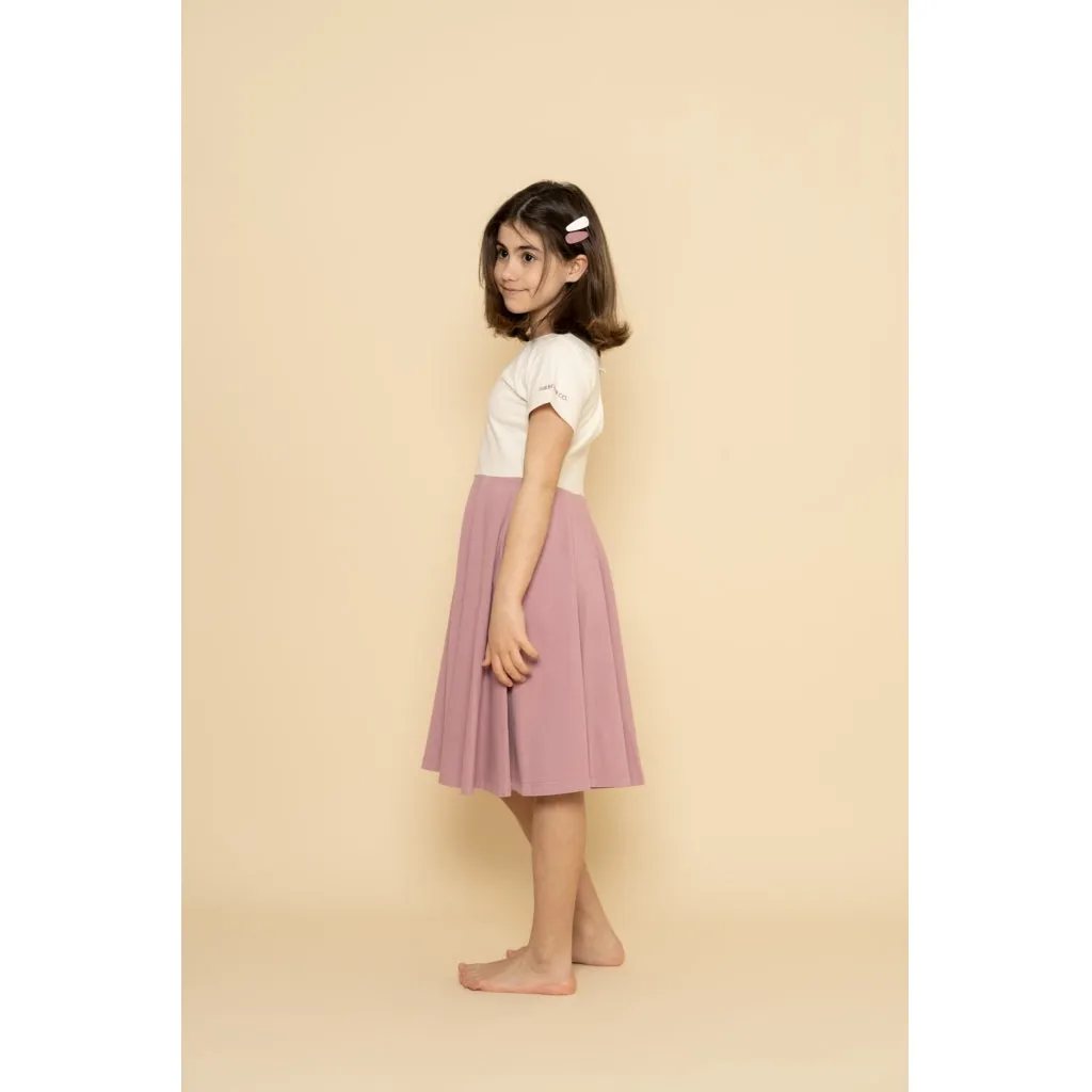 Open Heart Twirl Dress | GOTS - Creamy White, Mauve Rose