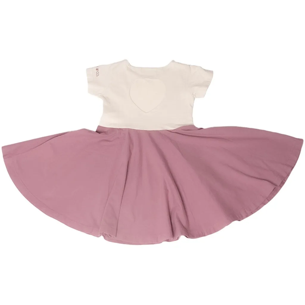 Open Heart Twirl Dress | GOTS - Creamy White, Mauve Rose