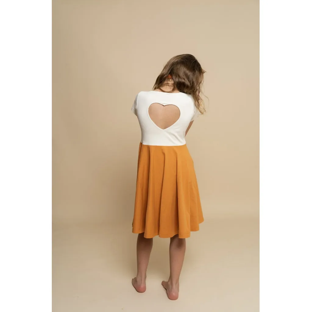 Open Heart Twirl Dress | GOTS - Creamy White,Sienna