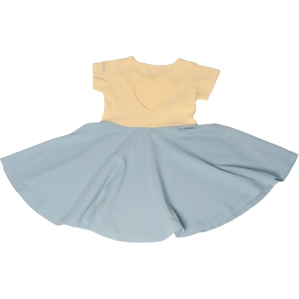 Open Heart Twirl Dress | GOTS - Mellow Yellow, Sky Blue