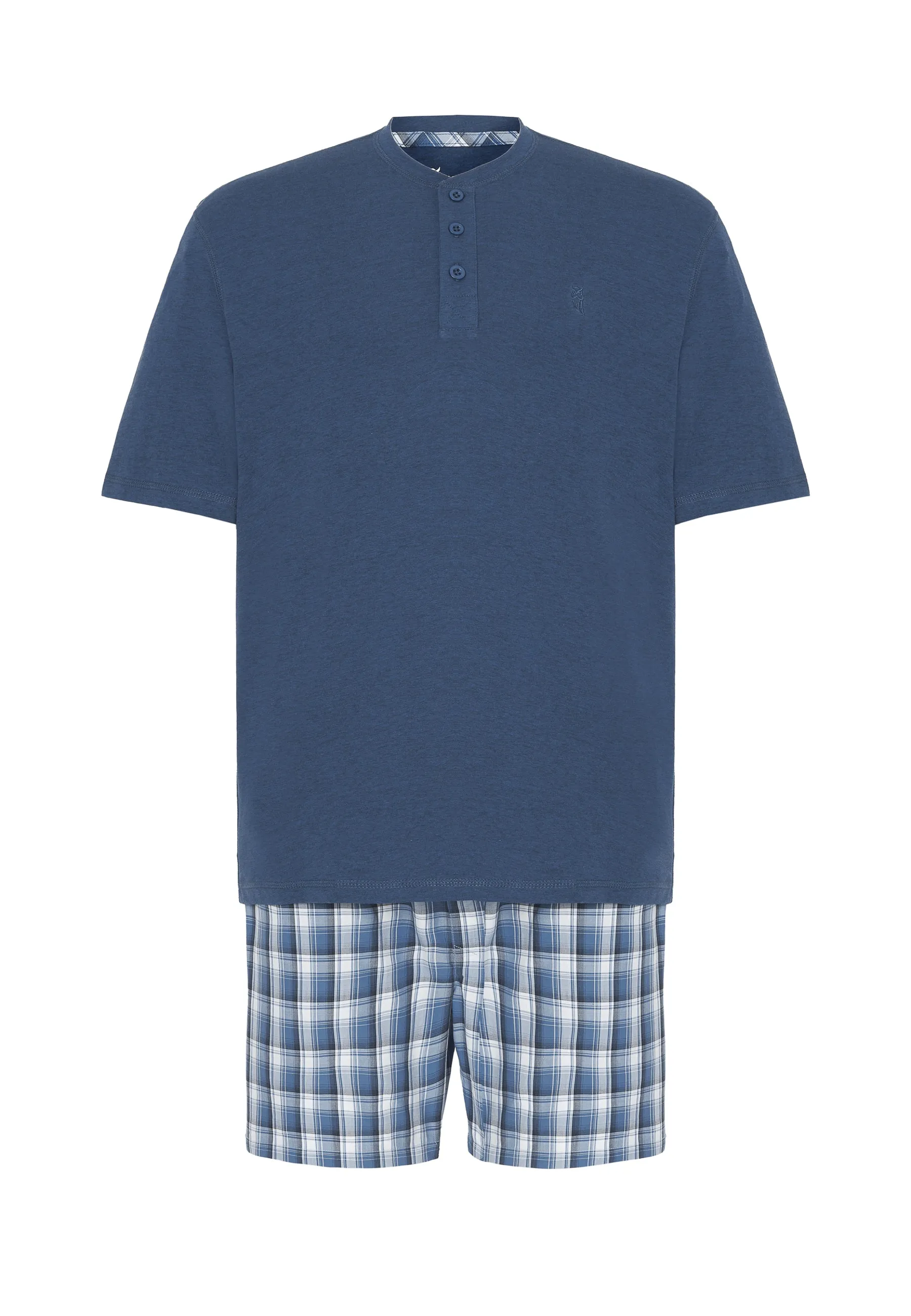 Pijama Hombre Corto Tapeta Punto Liso Tela Cuadros - Azul 3602_38