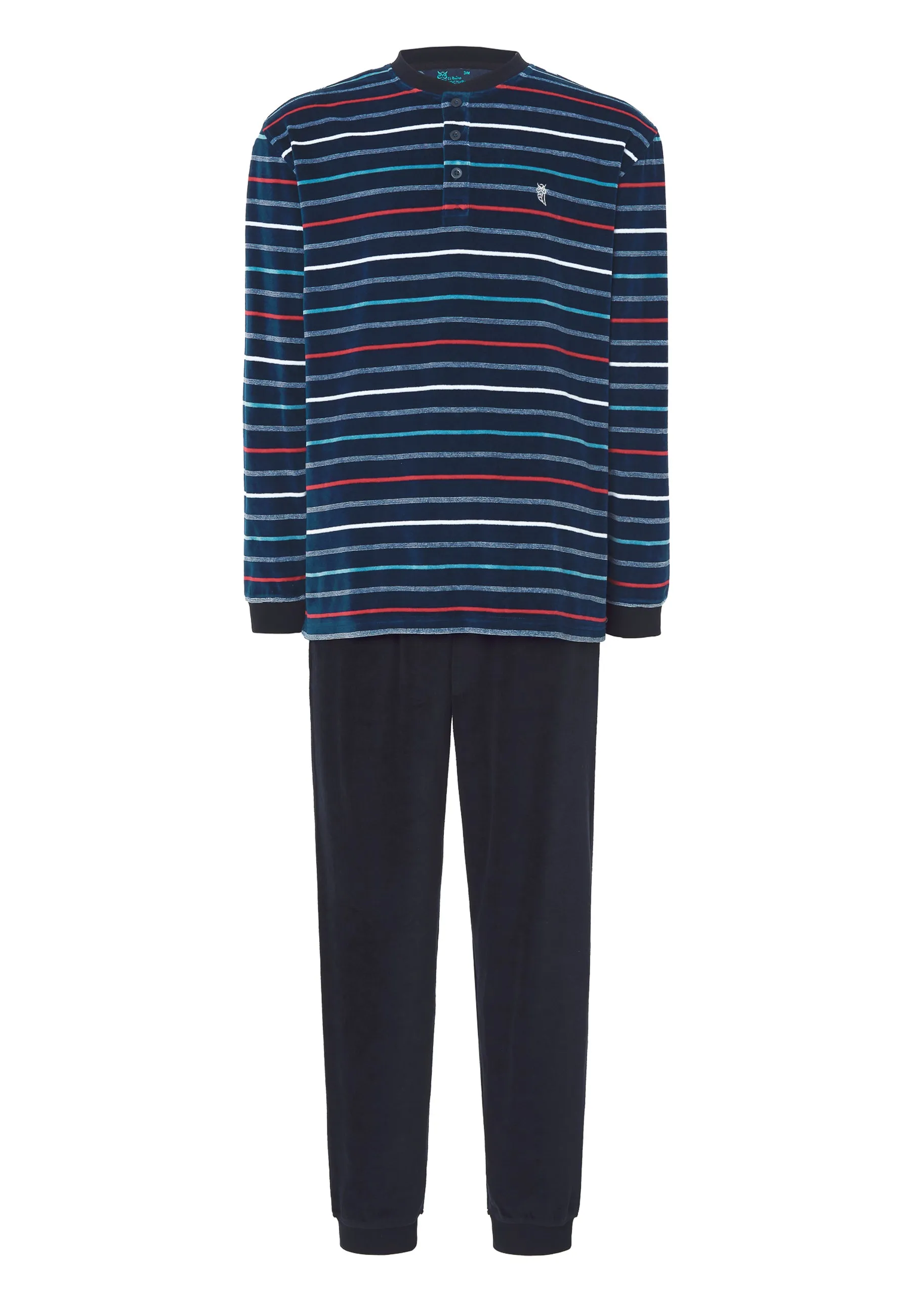 Pijama Hombre Invierno Largo Terciopelo Rayas - Azul 5724_39