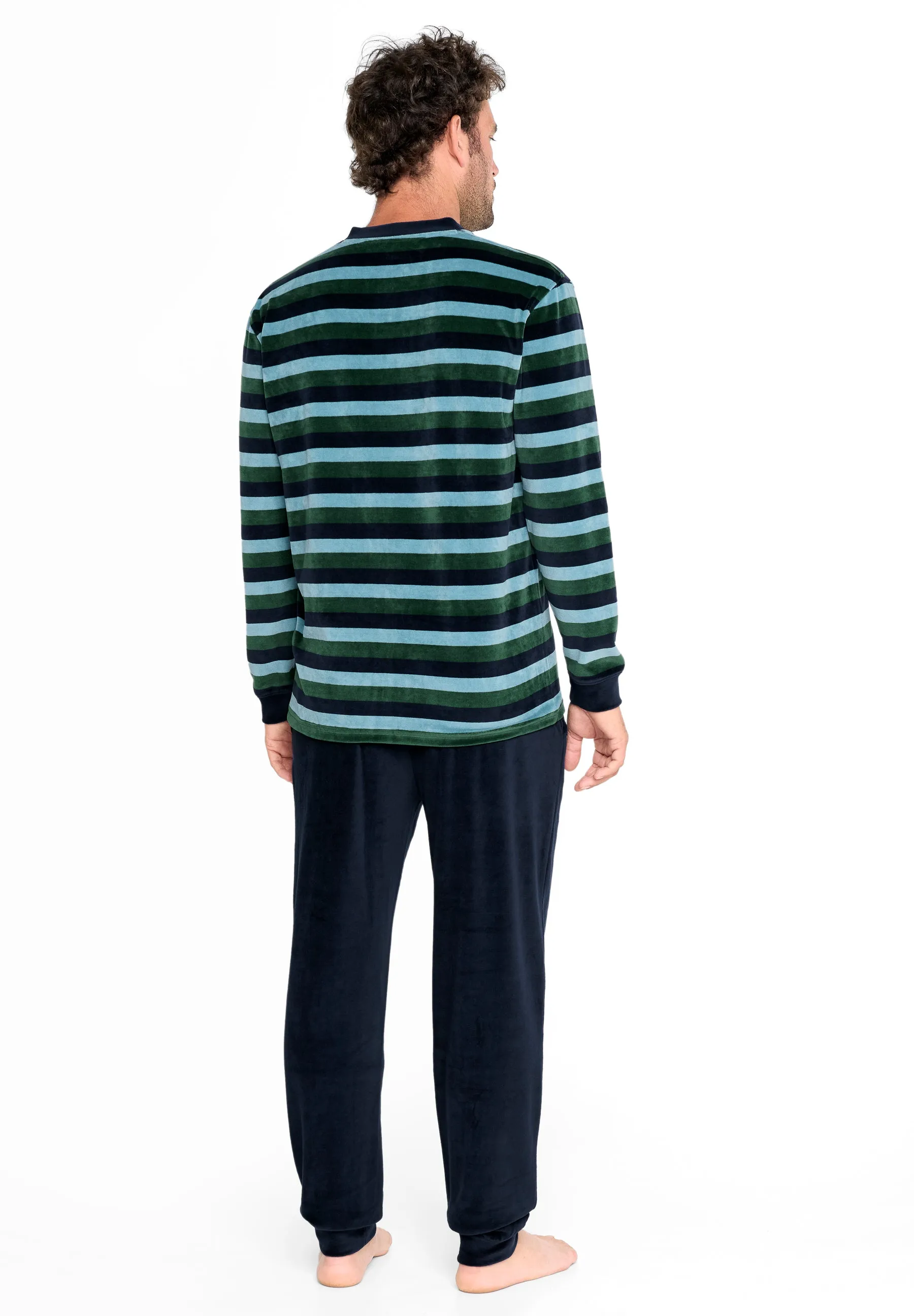 Pijama Hombre Invierno Largo Terciopelo Rayas - Verde 5730_40