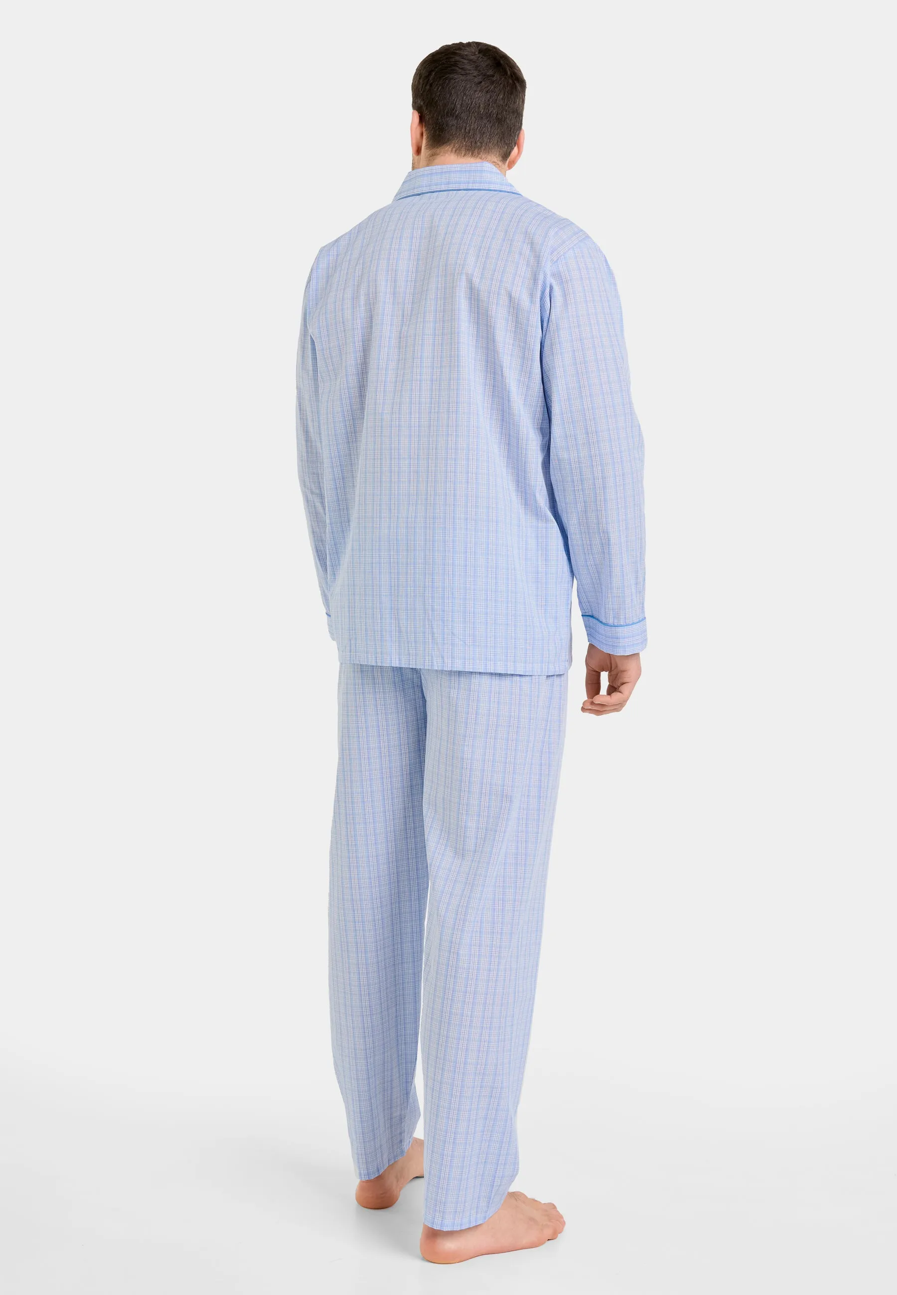 Pijama Hombre Largo Solapa Popelín Cuadros - Azul 1526_30