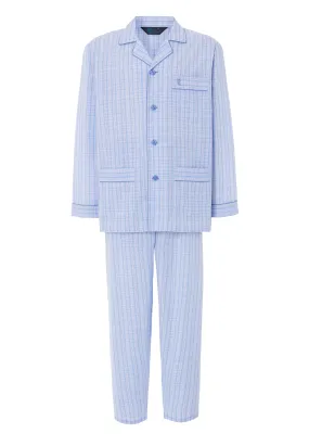 Pijama Hombre Largo Solapa Popelín Cuadros - Azul 1526_30