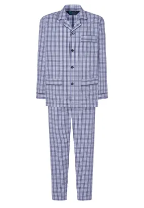 Pijama Hombre Largo Solapa Popelín Cuadros - Azul 1542_30