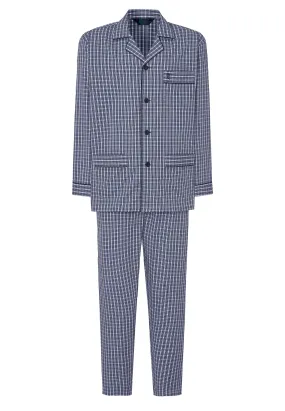 Pijama Hombre Largo Solapa Popelín Cuadros - Azul 1543_39