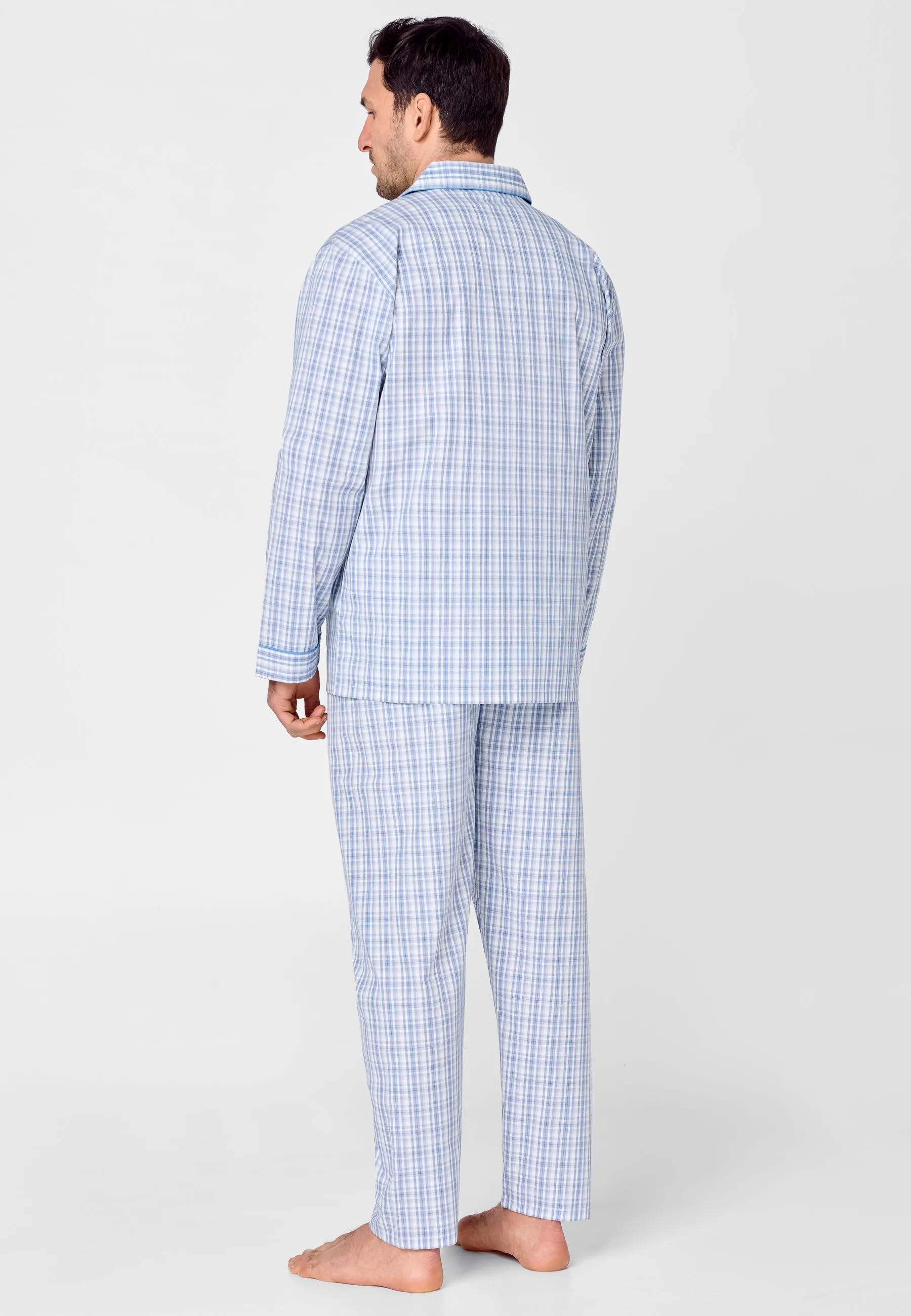 Pijama Hombre Largo Solapa Popelín Cuadros - Azul 2982_30