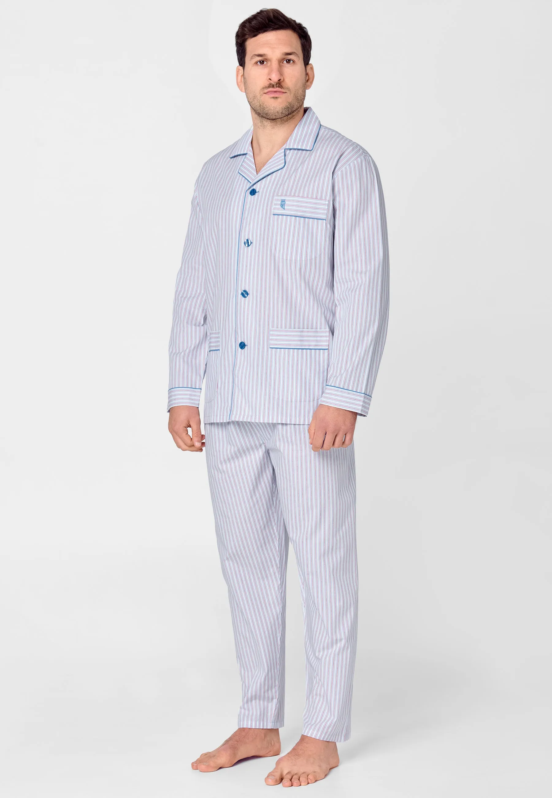 Pijama Hombre Largo Solapa Popelín Rayas - Azul 1529_30