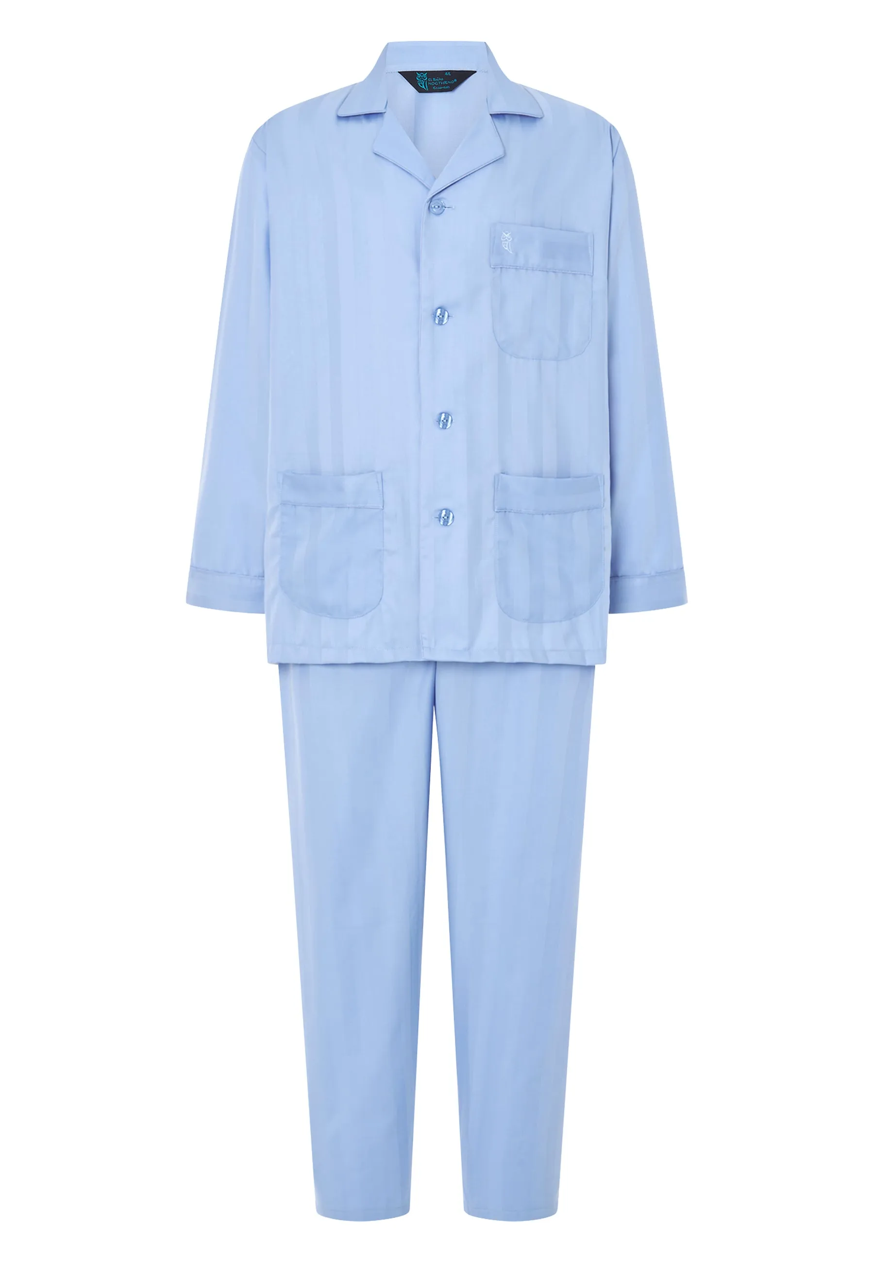 Pijama Hombre Largo Solapa Satén Liso - Azul 1508_30