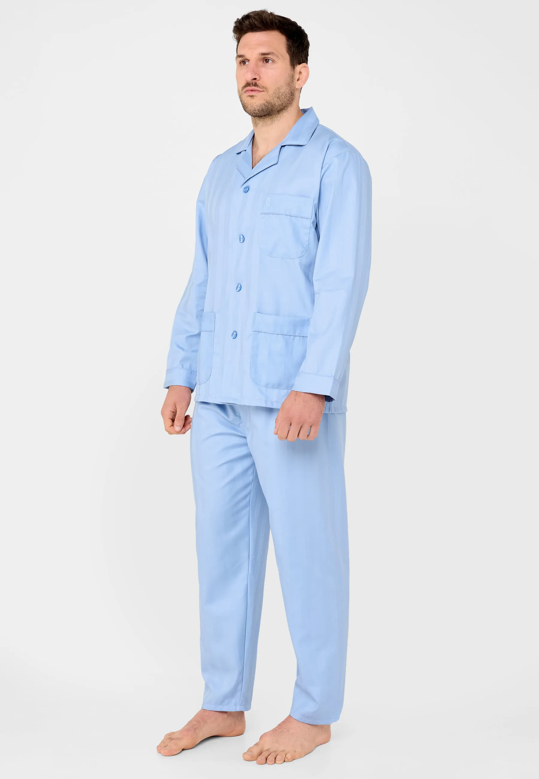 Pijama Hombre Largo Solapa Satén Liso - Azul 1508_30