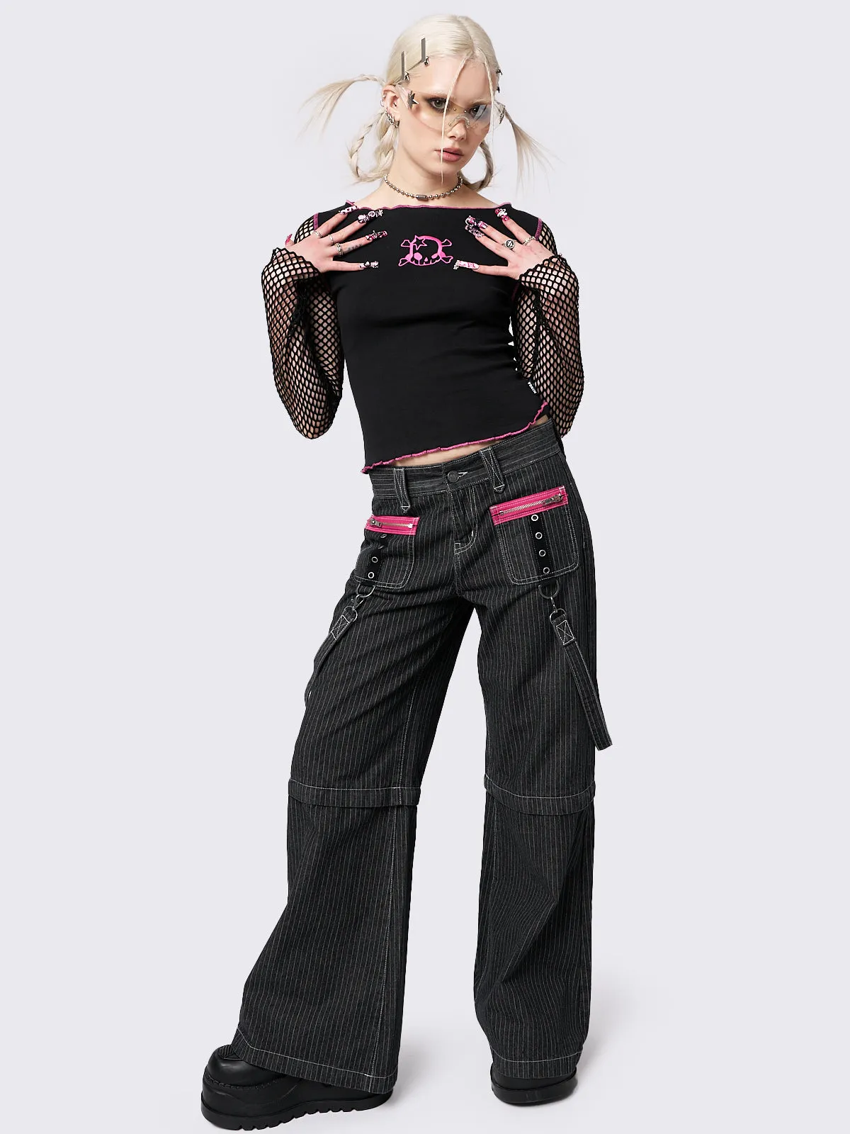 Rebellious Pinstripe Wide Leg Jeans