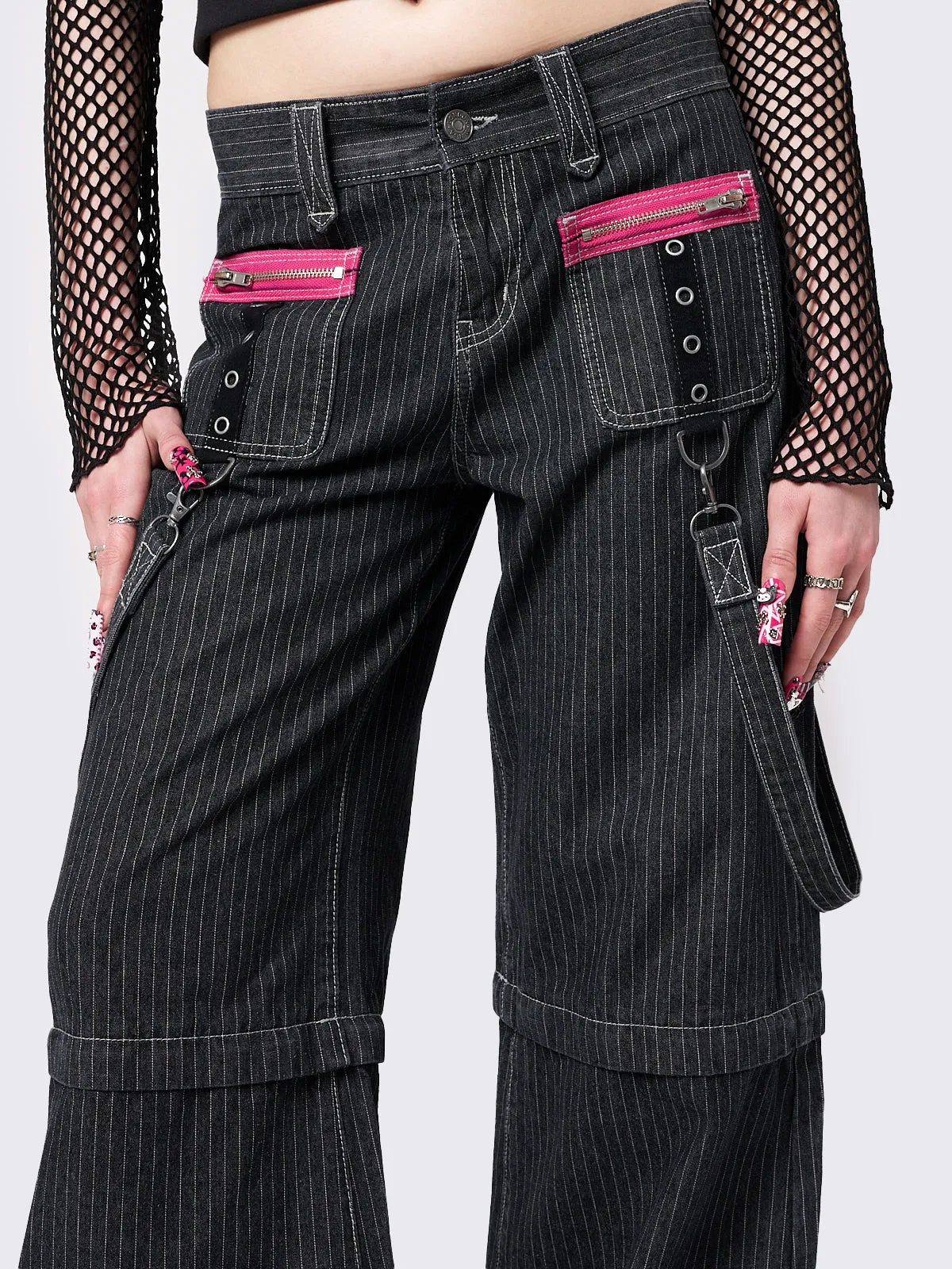 Rebellious Pinstripe Wide Leg Jeans