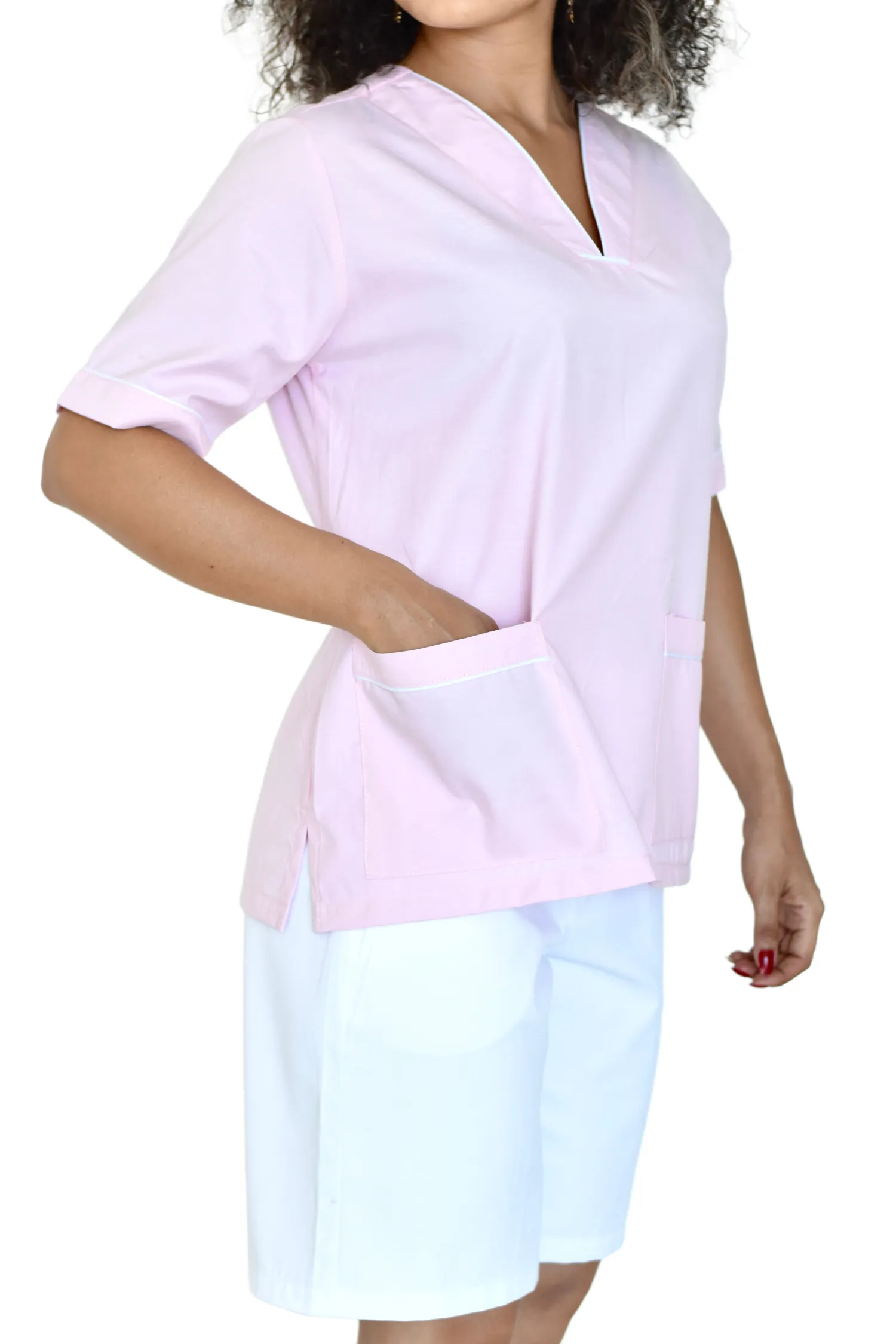 Uniforme de Bermuda - Oxford Rosa con Bermuda de Dril Blanca