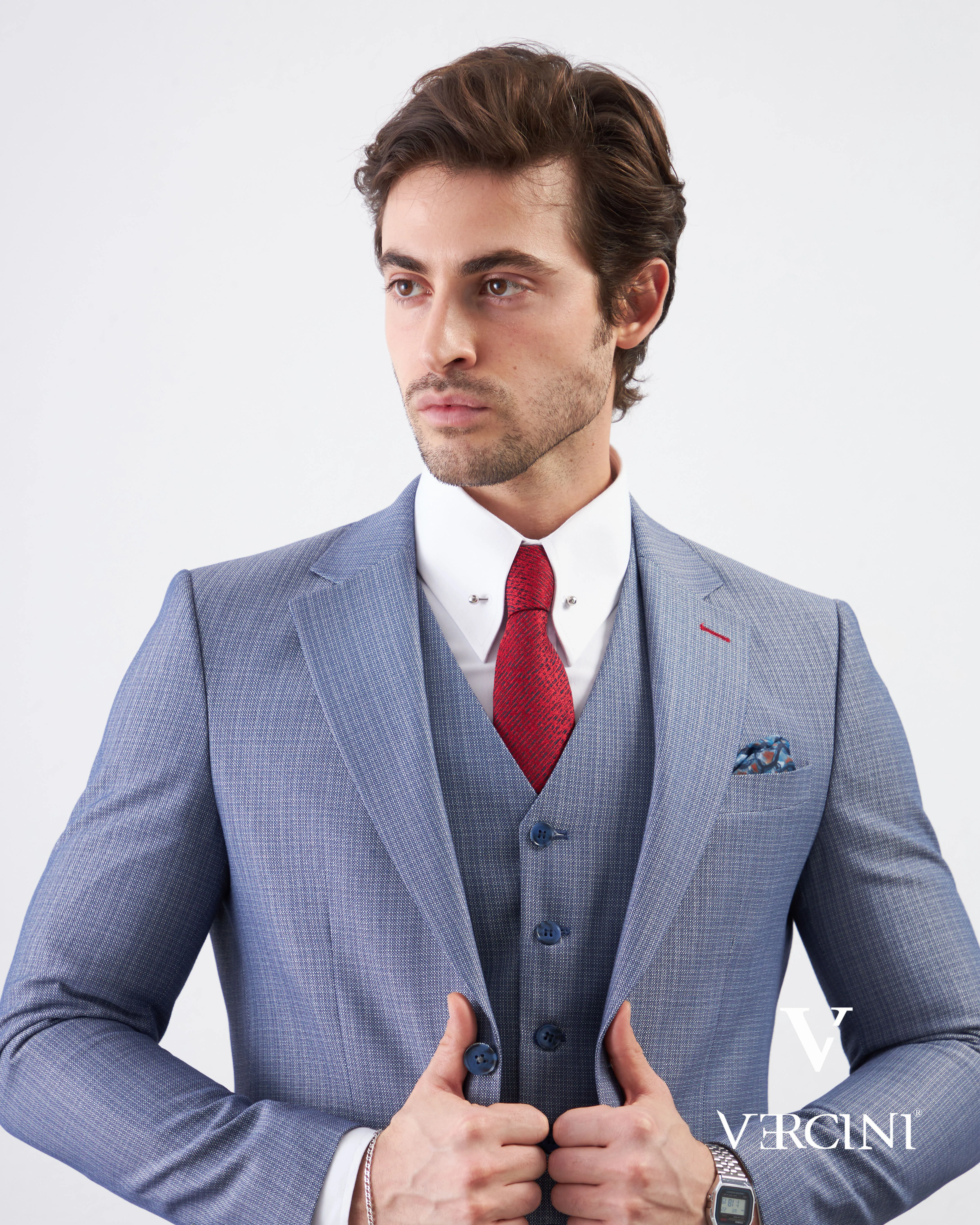 Vercini Azure Elegance Three-Piece Men's Suit