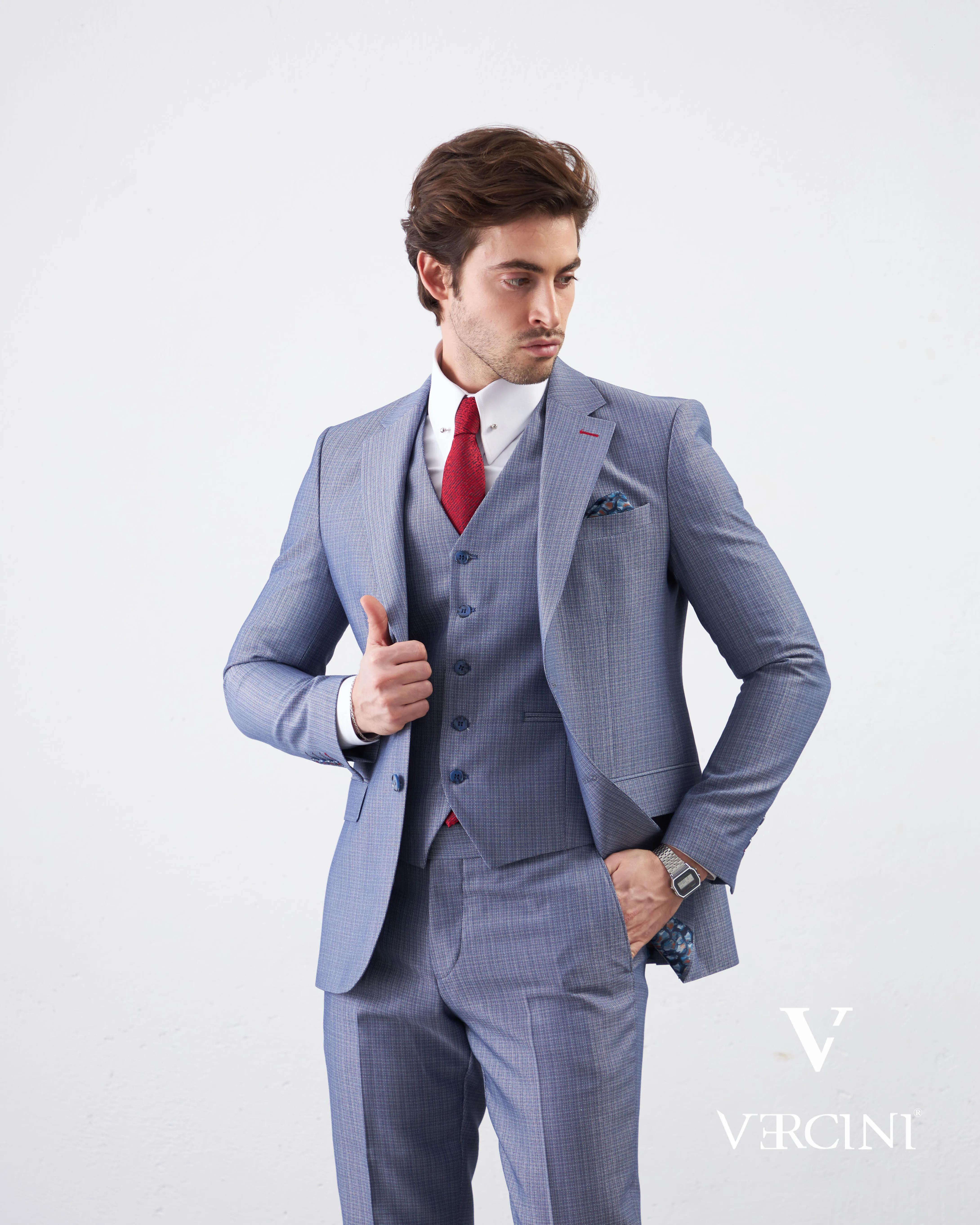 Vercini Azure Elegance Three-Piece Men's Suit